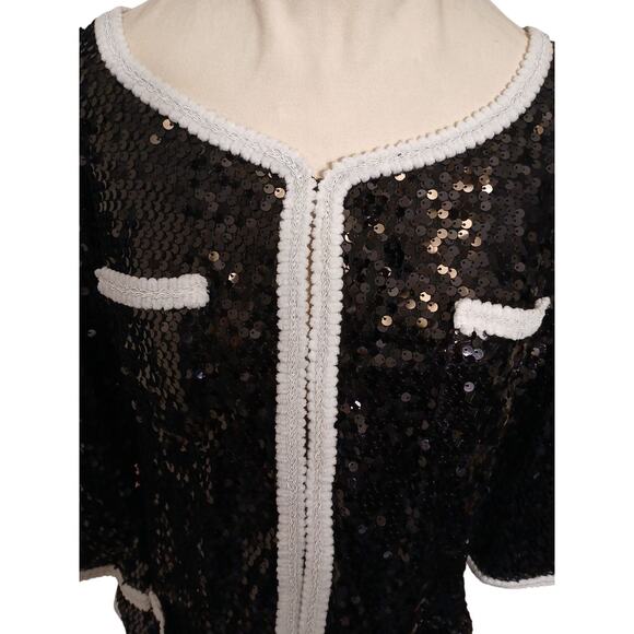 IMAN Global Chic Rock The Runway Sensational Sequin Blazer Jacket Sz Large Black - Picture 7 of 16